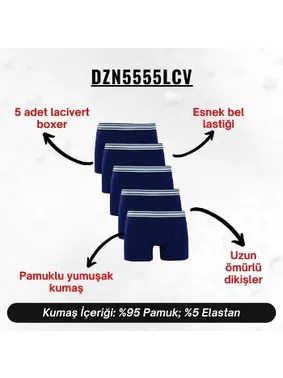 Darkzone Erkek Boxer Lacivert 5'Li Set Darkzone DZN5555LCV - Alternatif Görünüm