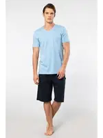 Kısa Kollu Modal Cepli Erkek Şort Pijama Takım Cacharel 2193 Açık Mavi