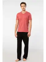 Kısa Kollu Modal Erkek V Yaka Pijama Takımı Cacharel 2192 Mercan