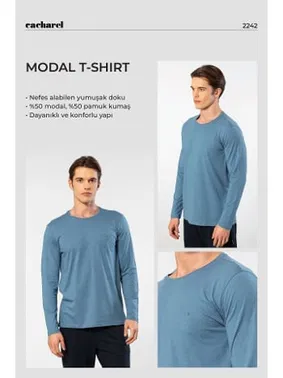 Cacharel Uzun Kollu Bisiklet Yaka Modal Pamuklu Erkek T-shirt Cacharel 2242 - Alternatif Görünüm