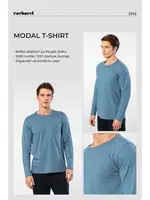 Uzun Kollu Bisiklet Yaka Modal Pamuklu Erkek T-shirt Cacharel 2242 İndigo detay görünüm