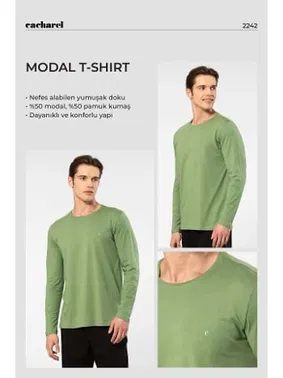 Cacharel Yeşil Modal Pamuklu Bisiklet Yaka Erkek T-shirt Cacharel 2242 - Alternatif Görünüm