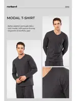 Pamuklu Modal V Yaka Erkek T-shirt Cacharel 2243 Antrasit detay görünüm