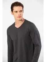 Pamuklu Modal V Yaka Erkek T-shirt Cacharel 2243 Antrasit görsel 4