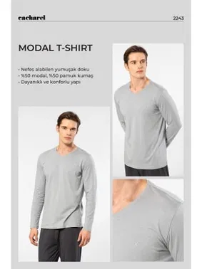 Cacharel Gri Modal Pamuklu V Yaka Erkek T-shirt Cacharel 2243 - Alternatif Görünüm