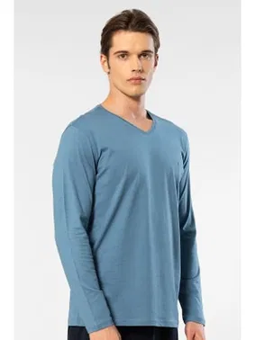 Cacharel Pamuklu Modal V Yaka Uzun Kollu Erkek T-shirt Cacharel 2243