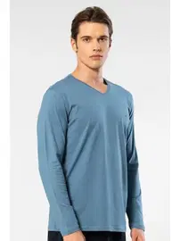 Cacharel Pamuklu Modal V Yaka Uzun Kollu Erkek T-shirt Cacharel 2243