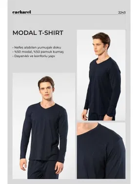 Cacharel V Yaka Uzun Kollu Modal Pamuklu Erkek T-shirt Cacharel 2243 - Alternatif Görünüm