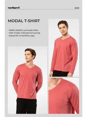 Cacharel Uzun Kollu Modal Pamuklu Erkek V Yaka T-shirt Cacharel 2243 - Alternatif Görünüm