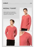Uzun Kollu Modal Pamuklu Erkek V Yaka T-shirt Cacharel 2243 Mercan detay görünüm