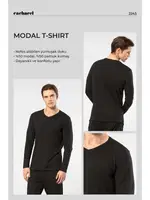 V Yaka Modal Pamuklu Erkek T-shirt Cacharel 2243 Siyah detay görünüm