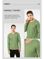 Modal Pamuklu V Yaka Erkek T-shirt Cacharel 2243 Yeşil detay görünüm