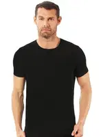 Erkek Pamuklu Kapalı Sıfır Yaka Yarım Kol Fanila T-Shirt Özkan 0265 Siyah