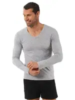 Erkek Penye Likralı Pamuklu V Yaka Uzun Kol T-Shirt Özkan 0274 Gri görsel 7