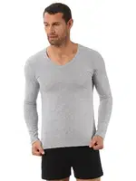 Erkek Penye Likralı Pamuklu V Yaka Uzun Kol T-Shirt Özkan 0274 Gri görsel 9