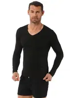 Erkek Penye Likralı Pamuklu V Yaka Uzun Kol T-Shirt Özkan 0274 Siyah