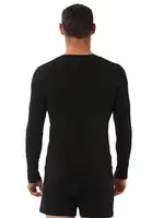 Erkek Penye Likralı Pamuklu V Yaka Uzun Kol T-Shirt Özkan 0274 Siyah detay görünüm