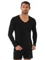 Erkek Penye Likralı Pamuklu V Yaka Uzun Kol T-Shirt Özkan 0274 Siyah görsel 4