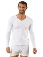 Erkek Penye Likralı Pamuklu V Yaka Uzun Kol T-Shirt Özkan 0274 Beyaz görsel 5