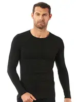 Erkek Penye Likralı Pamuklu Yuvarlak Yaka Uzun Kol T-Shirt Fanila Özkan 0266 Siyah görsel 4