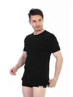 Erkek Ribana Bisiklet Yaka Siyah Fanila Çift Kaplan 841 Siyah detay görünüm