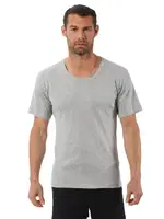 Erkek Ribana Pamuklu Esnek Rahat Geniş Yaka Kısa Kollu Fanila T-Shirt Özkan 0115 - 3 ADET Gri görsel 8