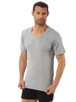 Erkek Ribana Pamuklu Esnek Rahat Geniş Yaka Kısa Kollu Fanila T-Shirt Özkan 0115 - 3 ADET Gri görsel 11