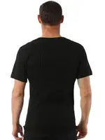 Erkek Ribana Pamuklu Esnek Rahat Geniş Yaka Kısa Kollu Fanila T-Shirt Özkan 0115 - 3 ADET Siyah görsel 6