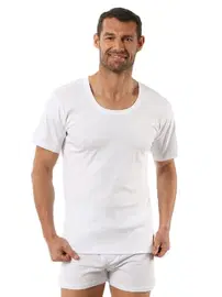 Özkan Erkek Ribana Pamuklu Esnek Rahat Geniş Yaka Kısa Kollu Fanila T-Shirt Özkan 0115 - 3 ADET