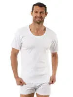 Erkek Ribana Pamuklu Esnek Rahat Geniş Yaka Kısa Kollu Fanila T-Shirt Özkan 0115 - 3 ADET Beyaz