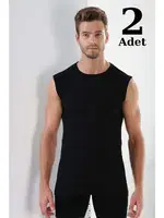Erkek Ribana Siyah Yuvarlak Yaka Kolsuz Atlet 2'li Paket Arma Yıldız 1110 - 2 ADET Siyah