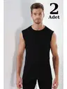 Erkek Ribana Siyah Yuvarlak Yaka Kolsuz Atlet 2'li Paket Arma Yıldız 1110 - 2 ADET