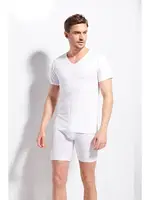 Erkek Ribana V Yaka Beyaz T-shirt %100 Pamuklu Premium Kalite Kolcu 1220 Beyaz detay görünüm