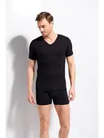 Erkek Ribana V Yaka Beyaz T-shirt %100 Pamuklu Premium Kalite Kolcu 1220 Siyah farklı açı