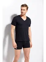 Erkek Ribana V Yaka Beyaz T-shirt %100 Pamuklu Premium Kalite Kolcu 1220 Siyah görsel 4