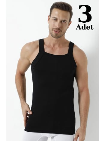 Erkek Siyah Geniş Biyeli Atlet 3'lü Paket Arma Yıldız 1135 - 3 ADET