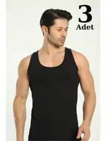 Erkek Siyah Pamuklu Loklu Atlet 3'lü Paket Arma Yıldız 1108 - 3 ADET Siyah