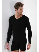 Erkek Siyah Ribana Uzun Kol V Yaka Badi Arma Yıldız 1127 Siyah detay görünüm