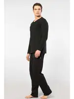 Modal Siyah Uzun Kollu Erkek Pijama Takımı Cacharel 2237 Siyah detay görünüm