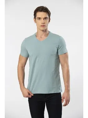 Cacharel V Yaka Kısa Kollu Likralı Erkek T-shirt 1332