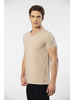 Cacharel V Yaka Kısa Kollu Pamuklu Likralı Erkek T-shirt Cacharel 1332 - Alternatif Görünüm