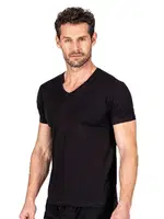 Erkek V Yaka Pamuklu Modal Esnek Rahat Kısa Kollu T-Shirt Fanila Özkan 11143 Siyah görsel 6