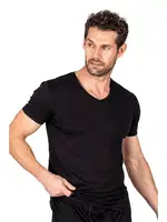 Erkek V Yaka Pamuklu Modal Esnek Rahat Kısa Kollu T-Shirt Fanila Özkan 11143 Siyah görsel 7