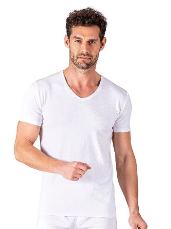 Erkek V Yaka Pamuklu Modal Esnek Rahat Kısa Kollu T-Shirt Fanila Özkan 11143