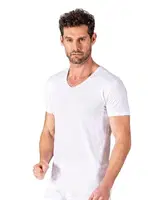 Erkek V Yaka Pamuklu Modal Esnek Rahat Kısa Kollu T-Shirt Fanila Özkan 11143 Beyaz farklı açı