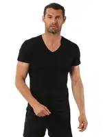 Erkek V Yaka Yarım Kol Pamuklu T-Shirt Fanila Özkan 0273 Siyah görsel 8