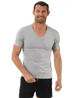 Erkek V Yaka Yarım Kol Pamuklu T-Shirt Fanila Özkan 0273 Gri görsel 4