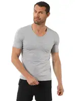 Erkek V Yaka Yarım Kol Pamuklu T-Shirt Fanila Özkan 0273 Gri görsel 5