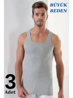 Erkek %100 Pamuklu Büyük Beden Atlet Arma Yıldız 1142 - 3 ADET Gri