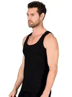 Erkek %100 Pamuklu Süprem Esnek Rahat Kalın Askılı Örme Atlet Özkan 11407 Siyah detay görünüm